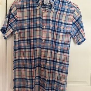 Brooks Brothers 100% Linen Blue and Red Casual Button Down Shirt